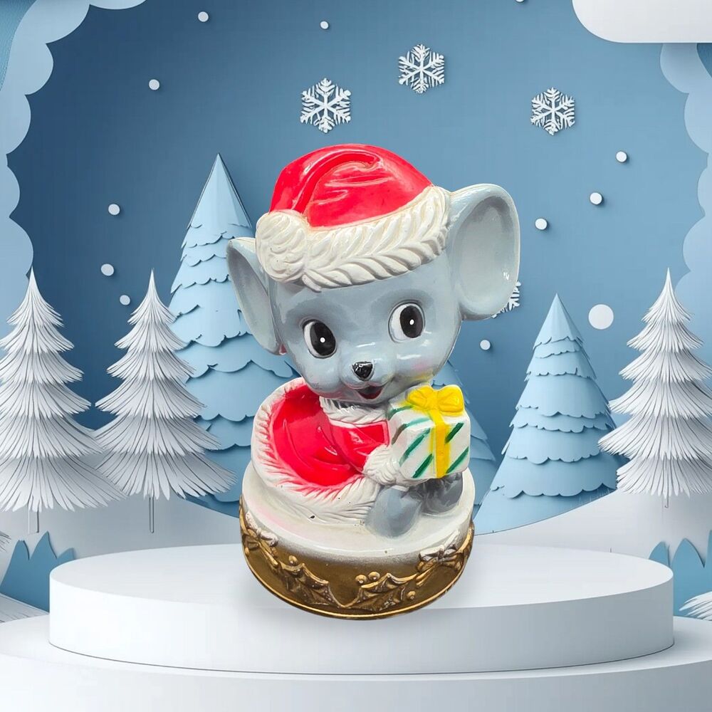 Vtg Amico Musical Christmas 7" Mouse Rotates And Plays Music Hong Kong Blowmold